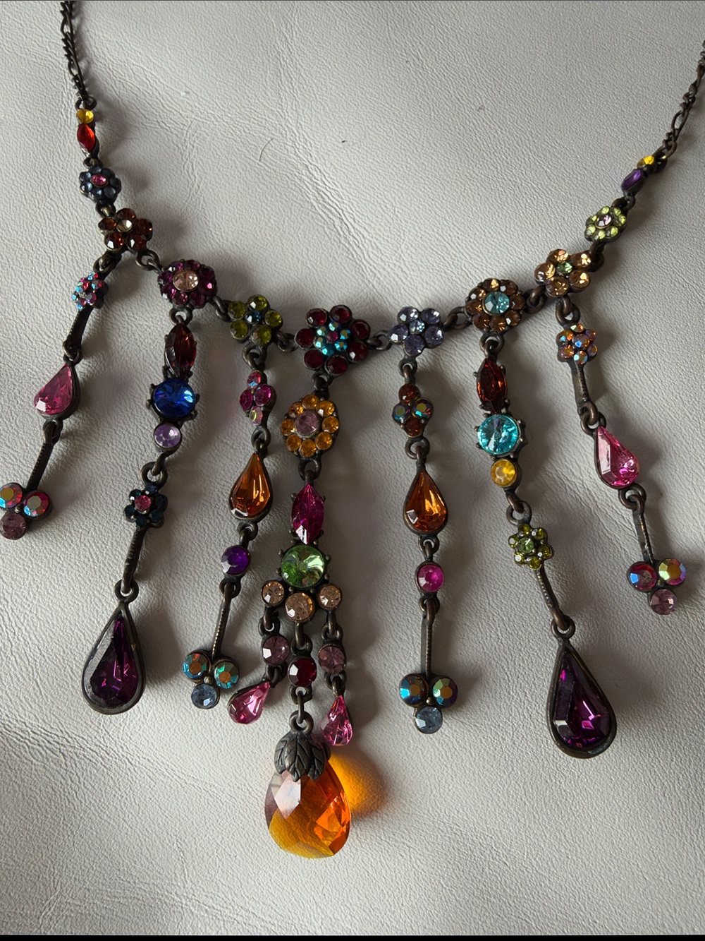 Multicolor Teardrop Crystal Fringe Necklace - Women Jewelry